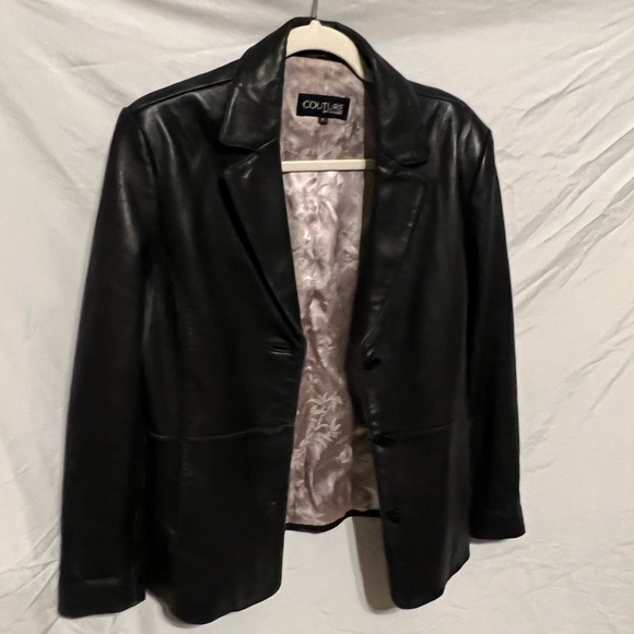 PL ( petite 12/14  L) Lambskin Couture J. Park Distressed  Black Leather jacket - Picture 3 of 12